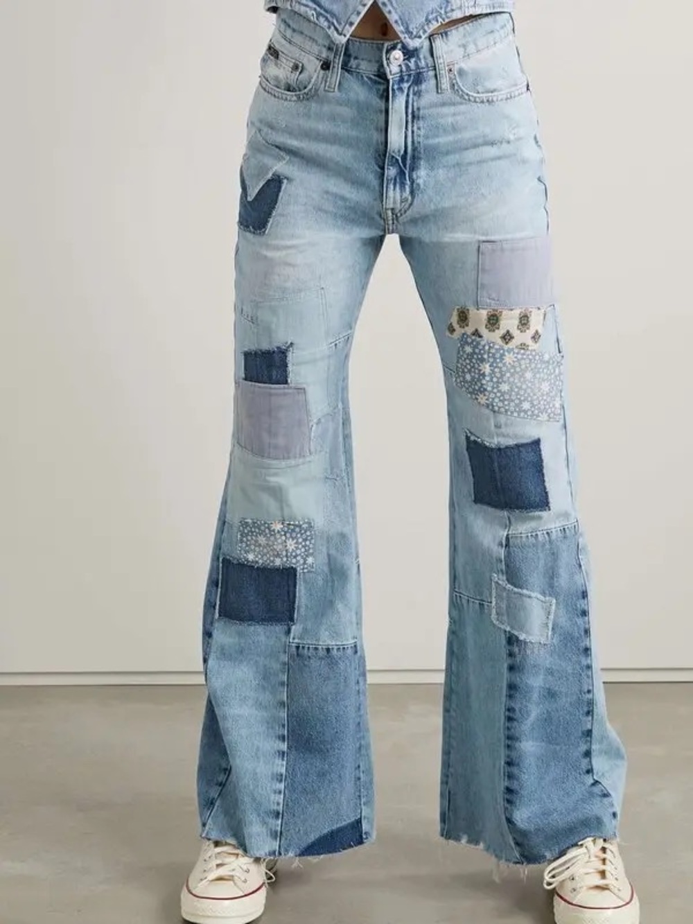 Polo RALPH LAUREN  Patchwork Frayed High-Rise Flared Jeans
